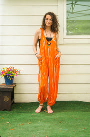 Burnt Citrus Hand Dyed Dungarees Overalls Jumpsuit with Pockets