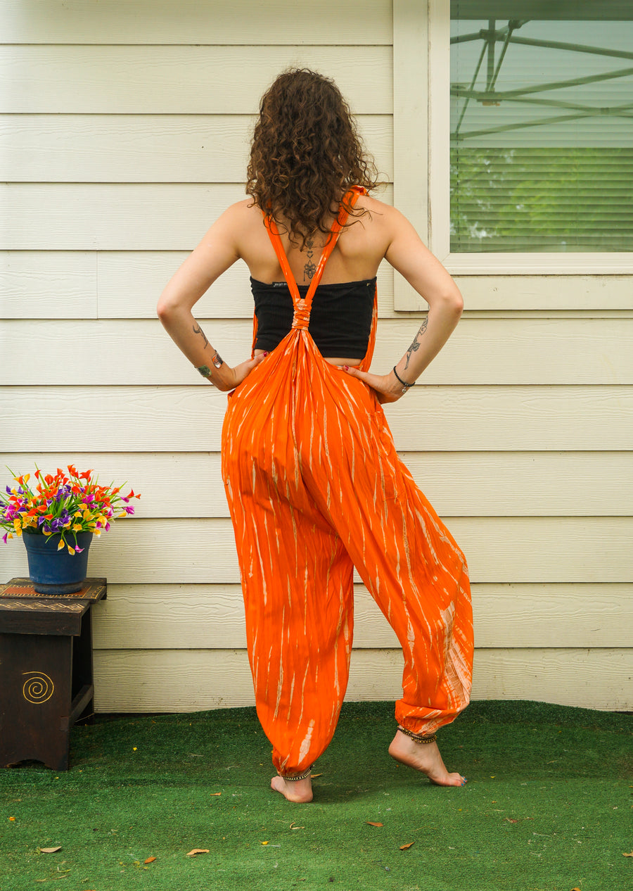 Burnt Citrus Hand Dyed Dungarees Overalls Jumpsuit with Pockets
