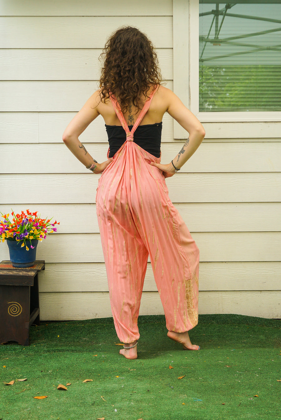 Peach Glow Hand Dyed Dungarees Overalls Jumpsuit with Pockets