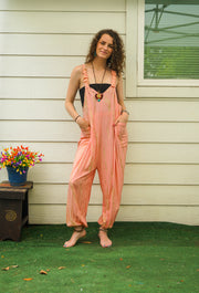 Peach Glow Hand Dyed Dungarees Overalls Jumpsuit with Pockets