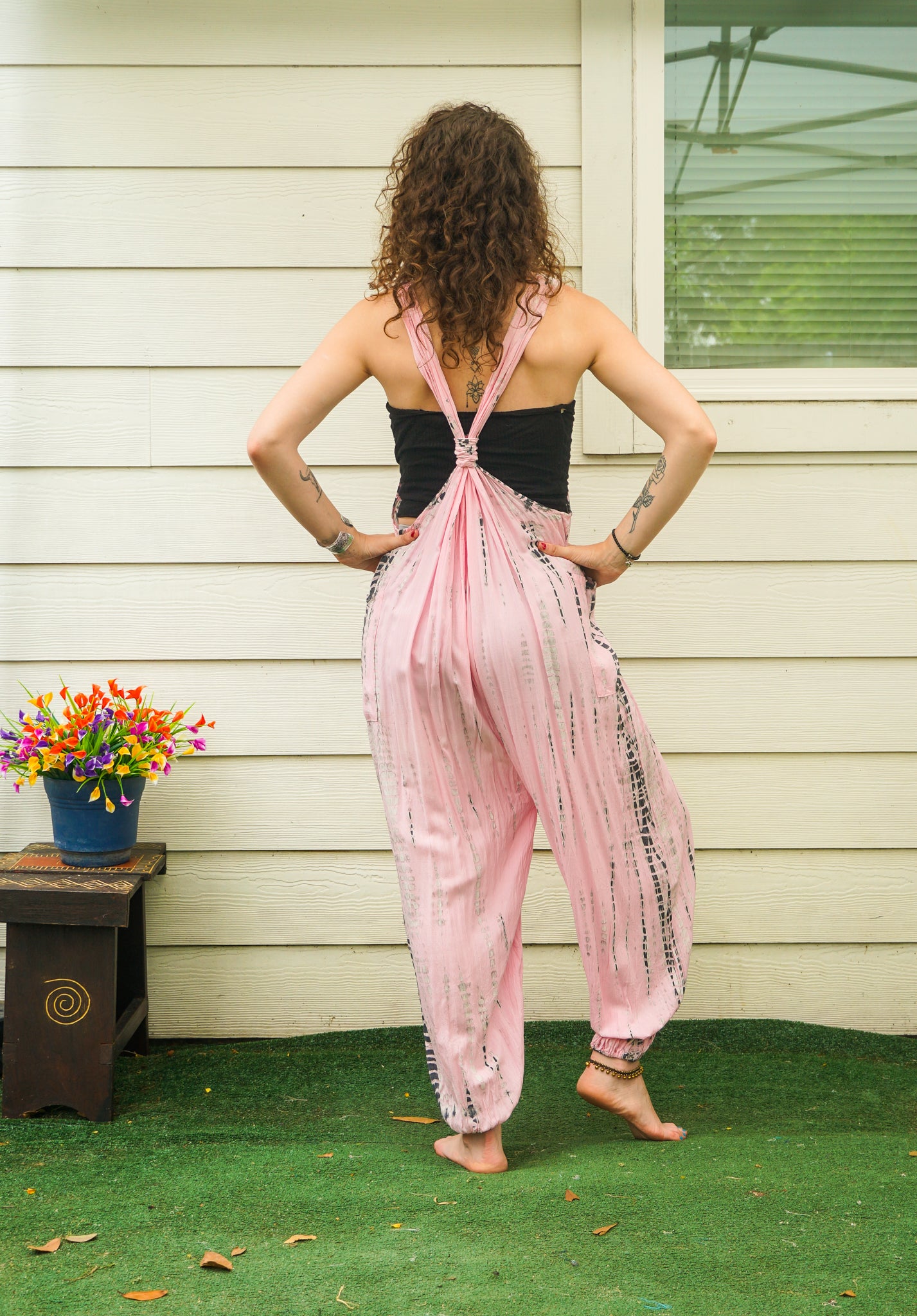Sakura Sky Hand Dyed Dungarees Overalls Jumpsuit with Pockets