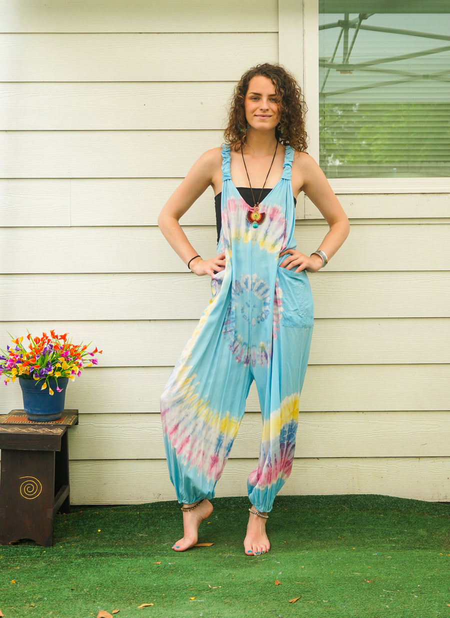 Cotton Candy Sky Hand Dyed Dungarees Overalls Jumpsuit with Pockets