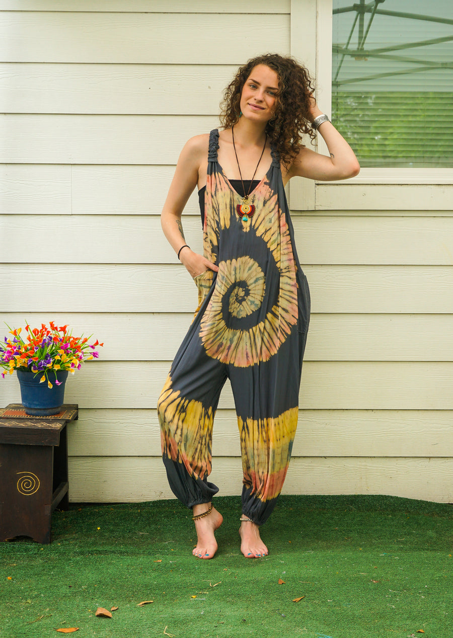 Sunshadow Hand Dyed Dungarees Overalls Jumpsuit with Pockets