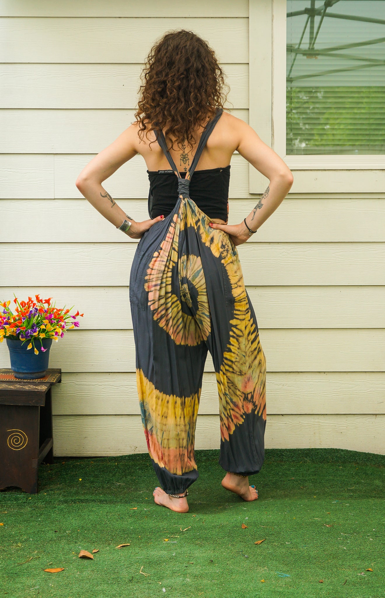 Sunshadow Hand Dyed Dungarees Overalls Jumpsuit with Pockets