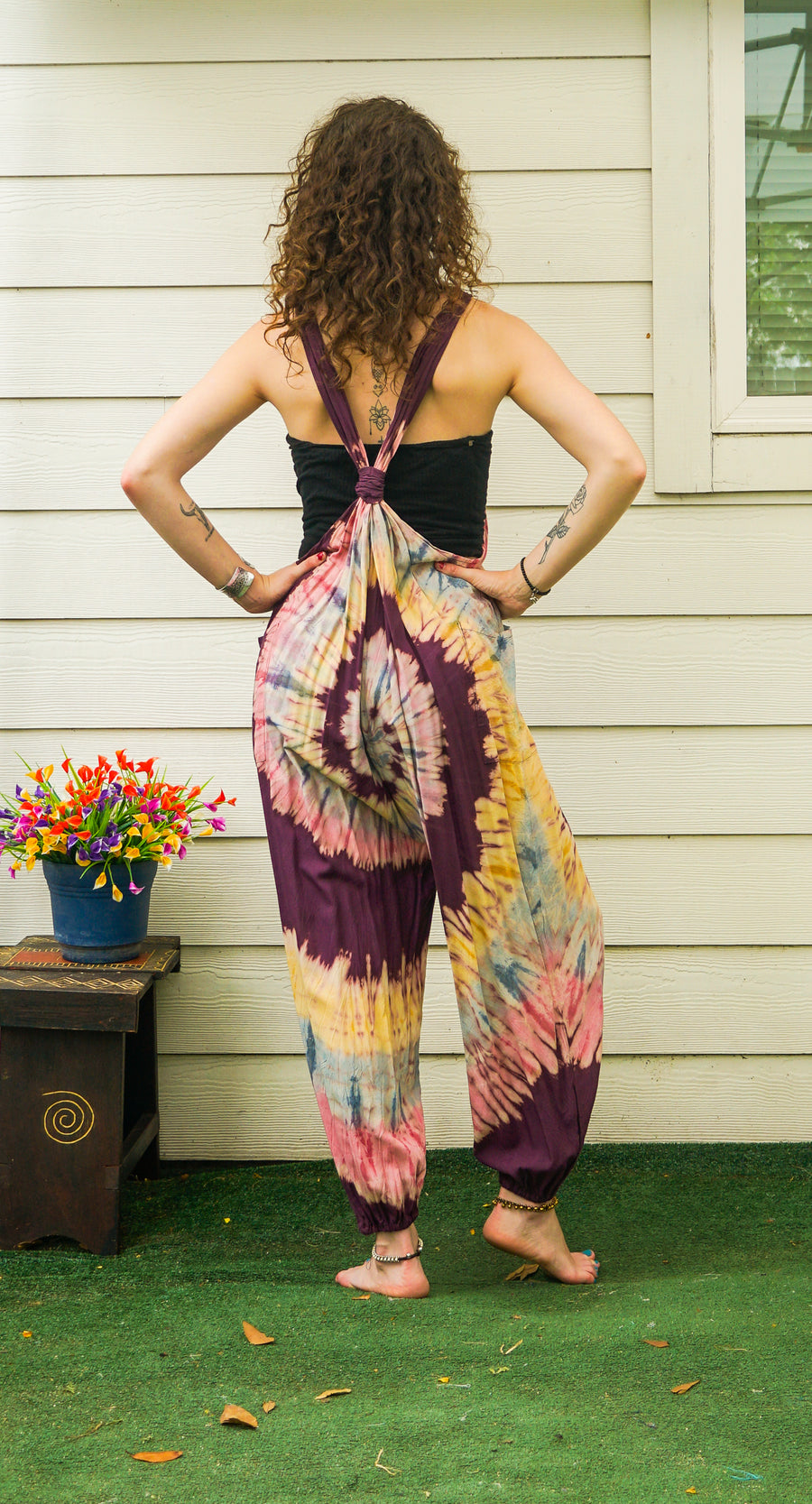 Berry Burst Hand Dyed Dungarees Overalls Jumpsuit with Pockets
