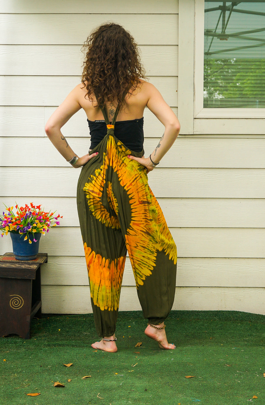 Sunroot Hand Dyed Dungarees Overalls Jumpsuit with Pockets