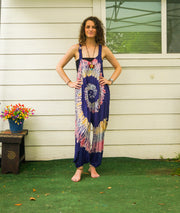 Indigo Swirl Hand Dyed Dungarees Overalls Jumpsuit with Pockets