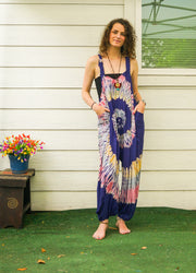 Indigo Swirl Hand Dyed Dungarees Overalls Jumpsuit with Pockets