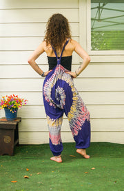 Indigo Swirl Hand Dyed Dungarees Overalls Jumpsuit with Pockets