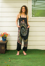 Moonlit Spiral Hand Dyed Dungarees Overalls Jumpsuit with Pockets