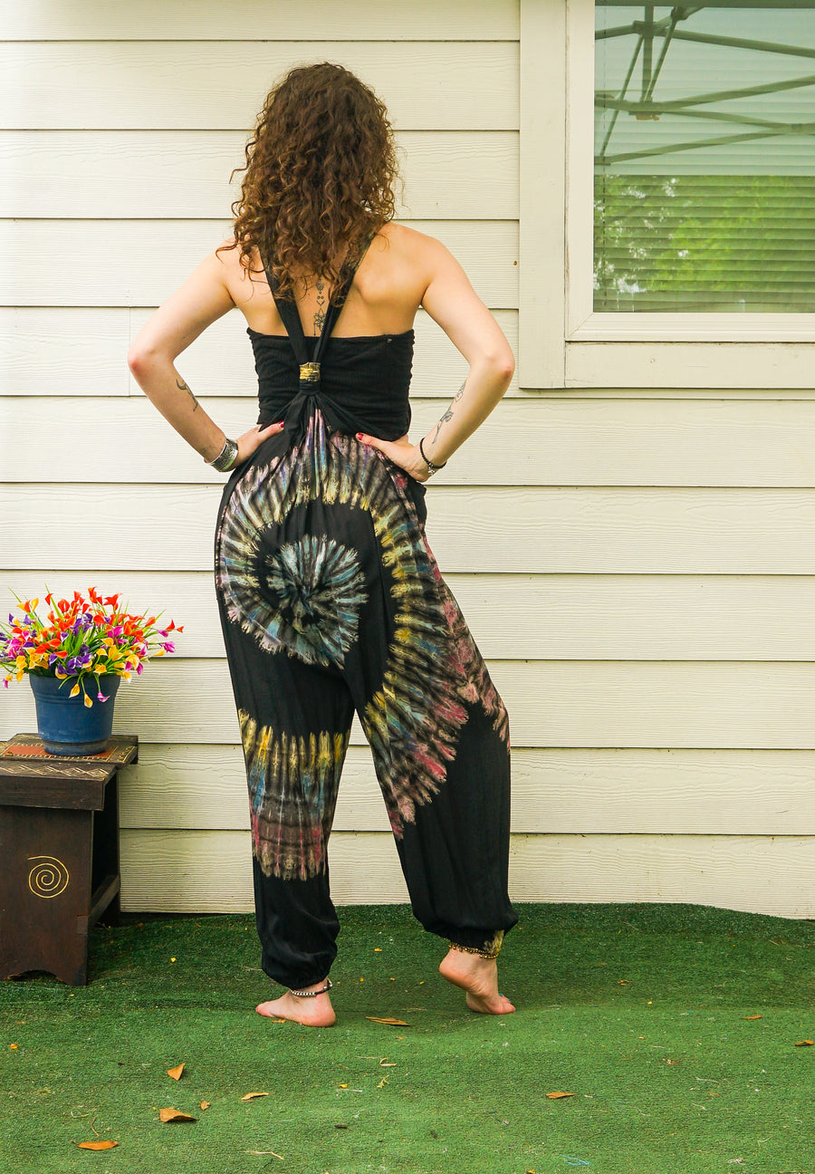 Moonlit Spiral Hand Dyed Dungarees Overalls Jumpsuit with Pockets