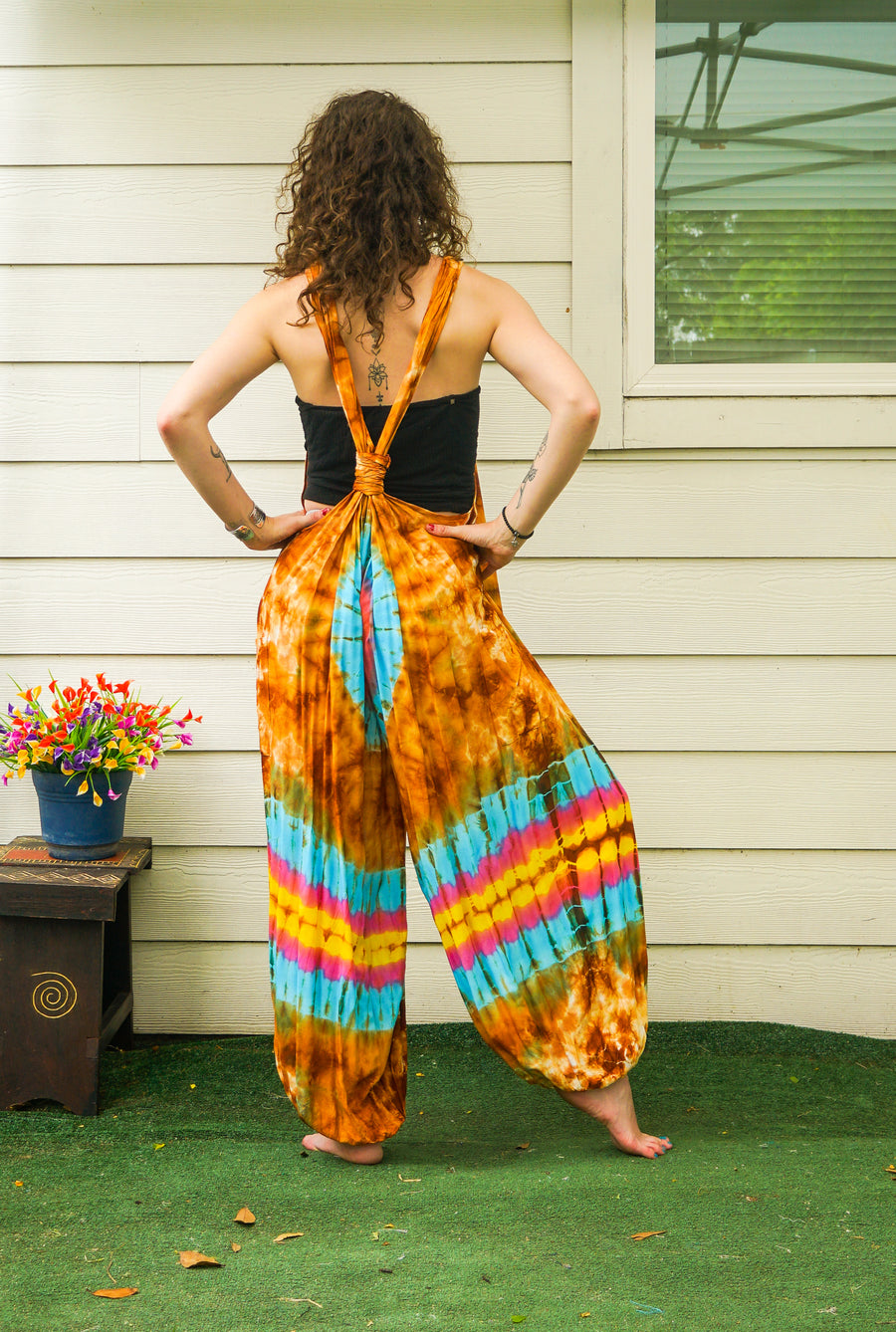 Sunburst Swirl Dungarees Hand Dyed Boho Dungarees Overalls Jumpsuit with Pockets