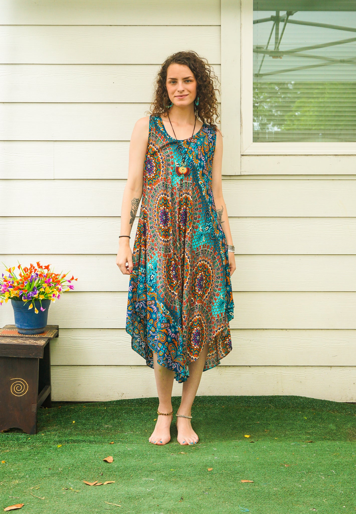 Ocean Bloom Mandala Midi Dress