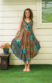 Ocean Bloom Mandala Midi Dress