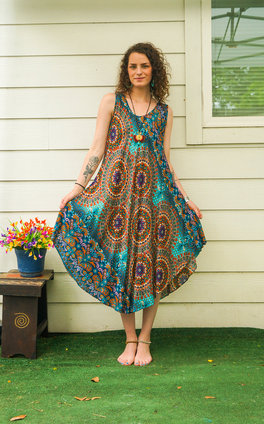 Ocean Bloom Mandala Midi Dress