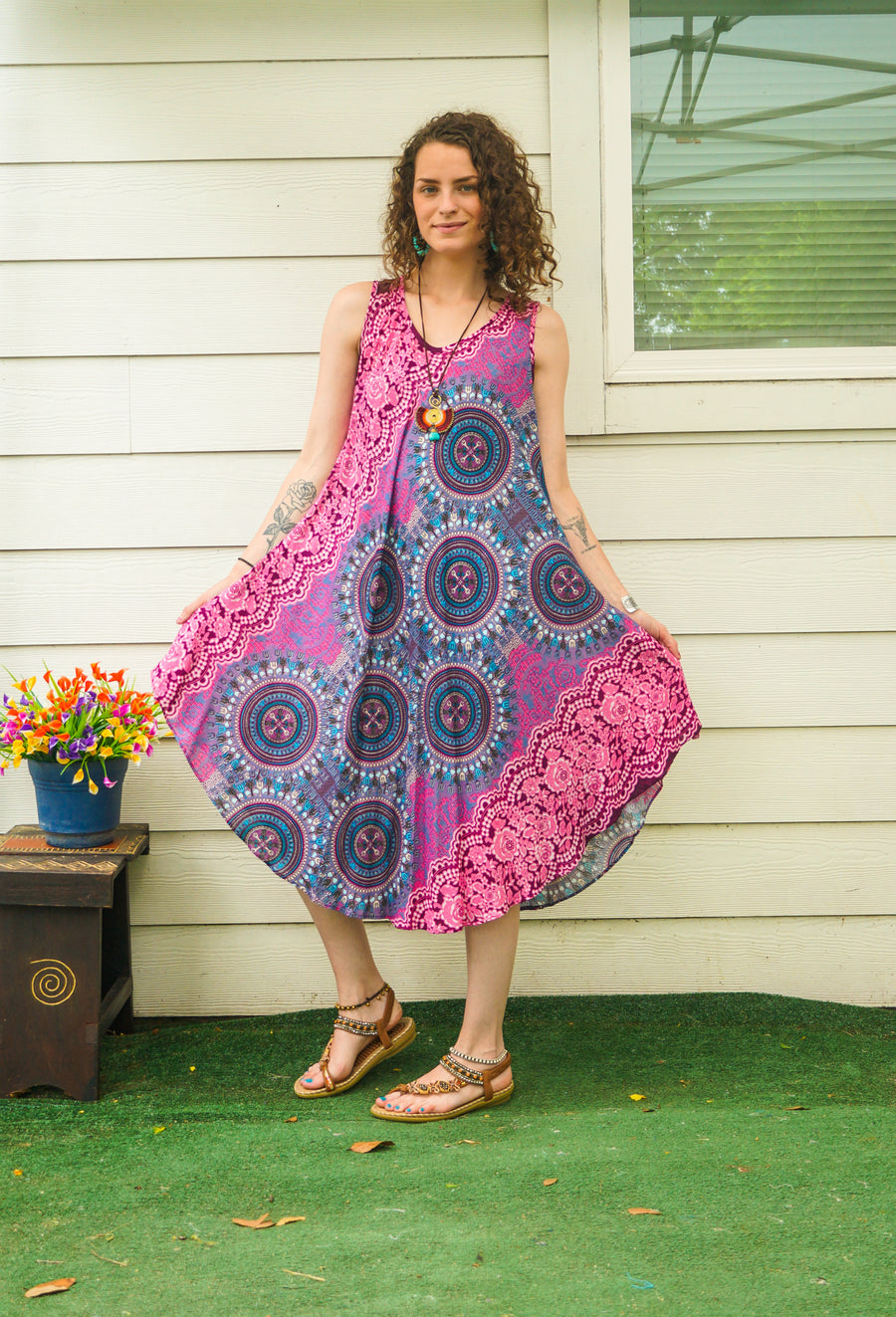 Blush Bloom Mandala Lace Midi Dress