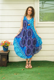 Indigo Bloom Mandala Boho Beach Midi Dress Sundress