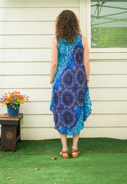 Indigo Bloom Mandala Boho Beach Midi Dress Sundress