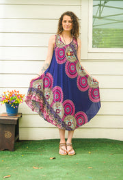 Magenta Bloom Mandala Boho Beach Midi Dress Sundress