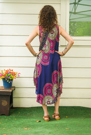 Magenta Bloom Mandala Boho Beach Midi Dress Sundress