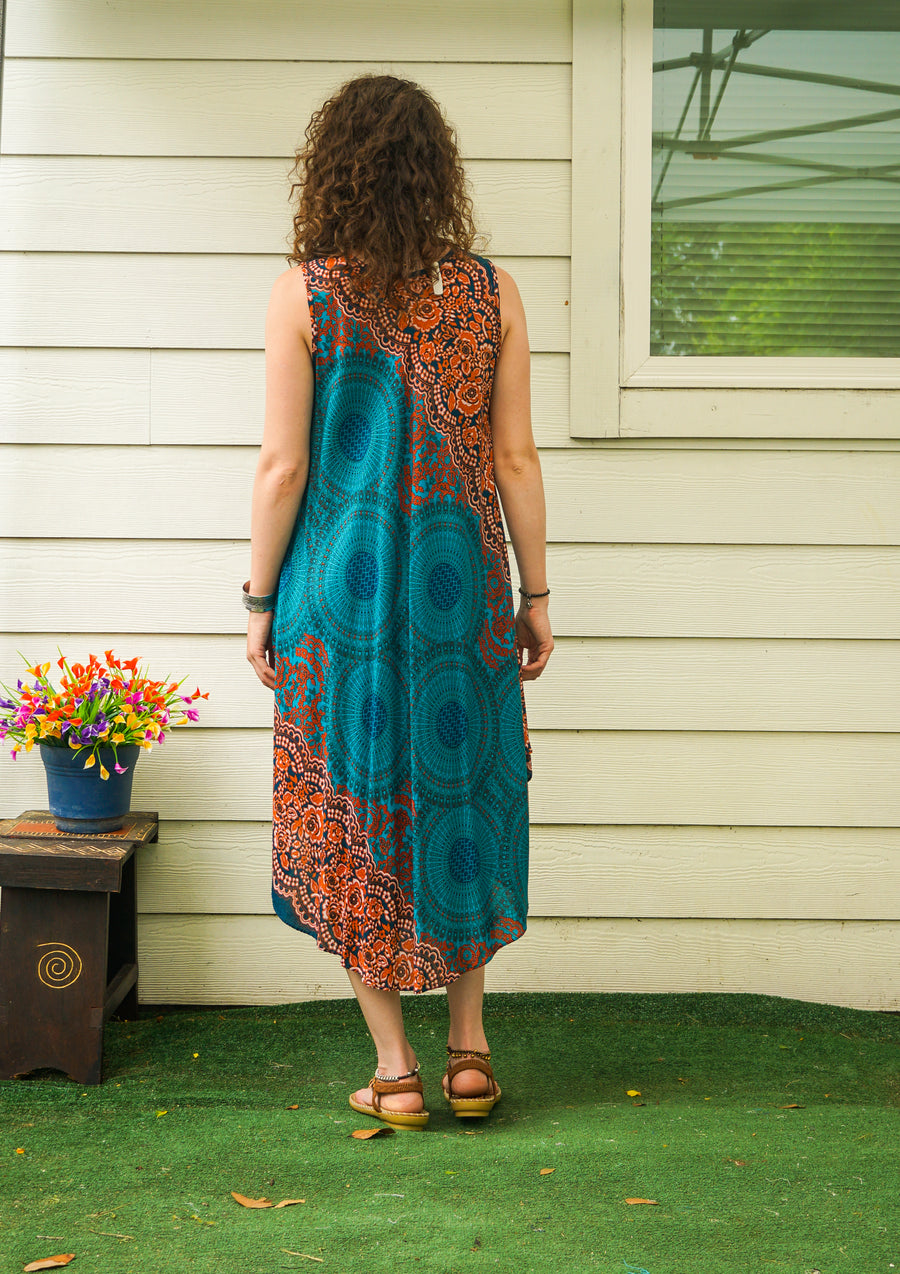 Rust & Teal Reverie Boho Beach Midi Dress Sundress