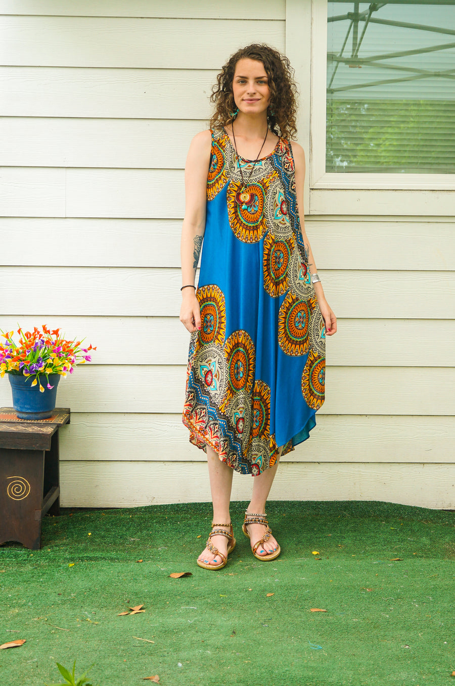 Royal Sunburst Mandala Midi Dress