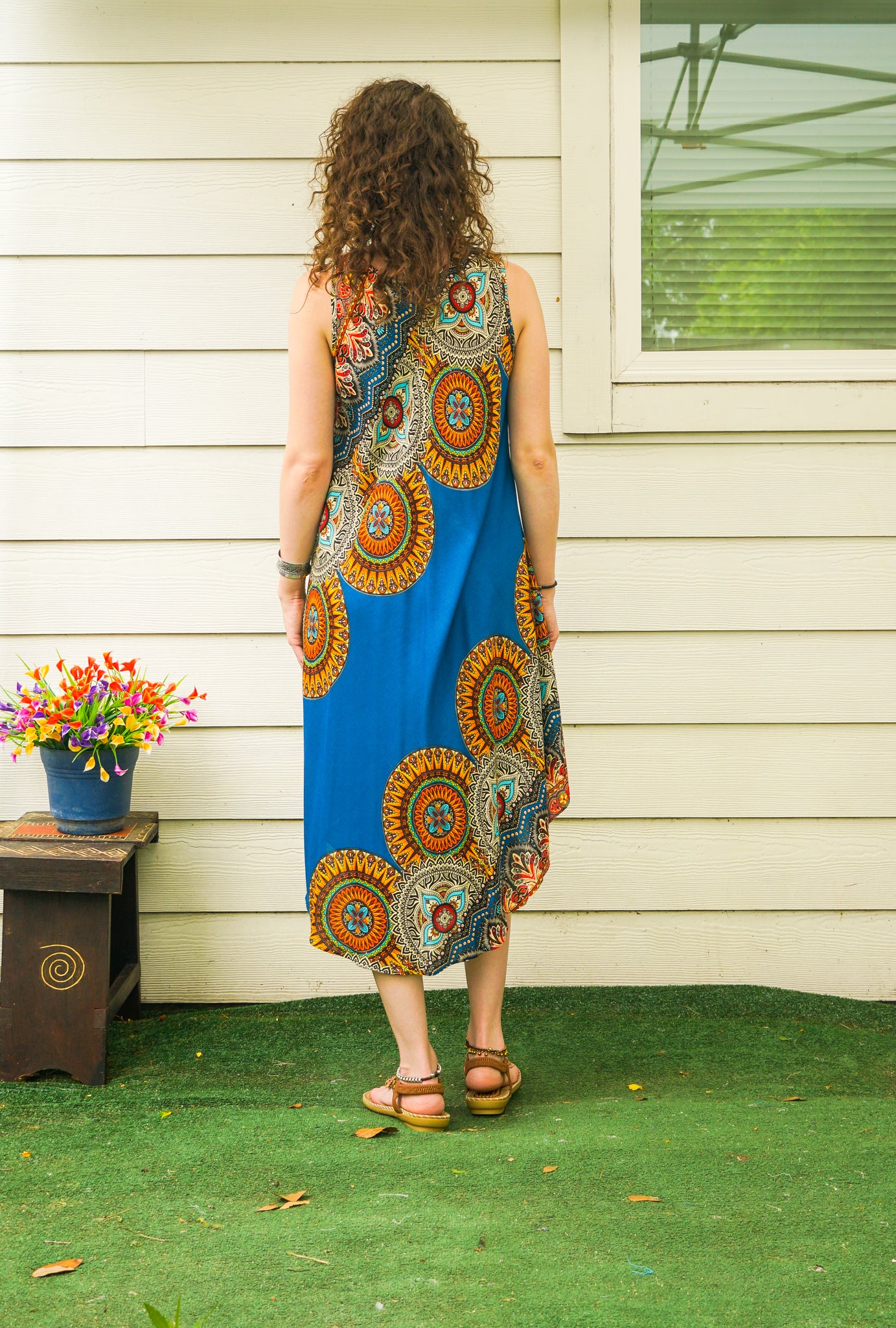 Royal Sunburst Mandala Midi Dress