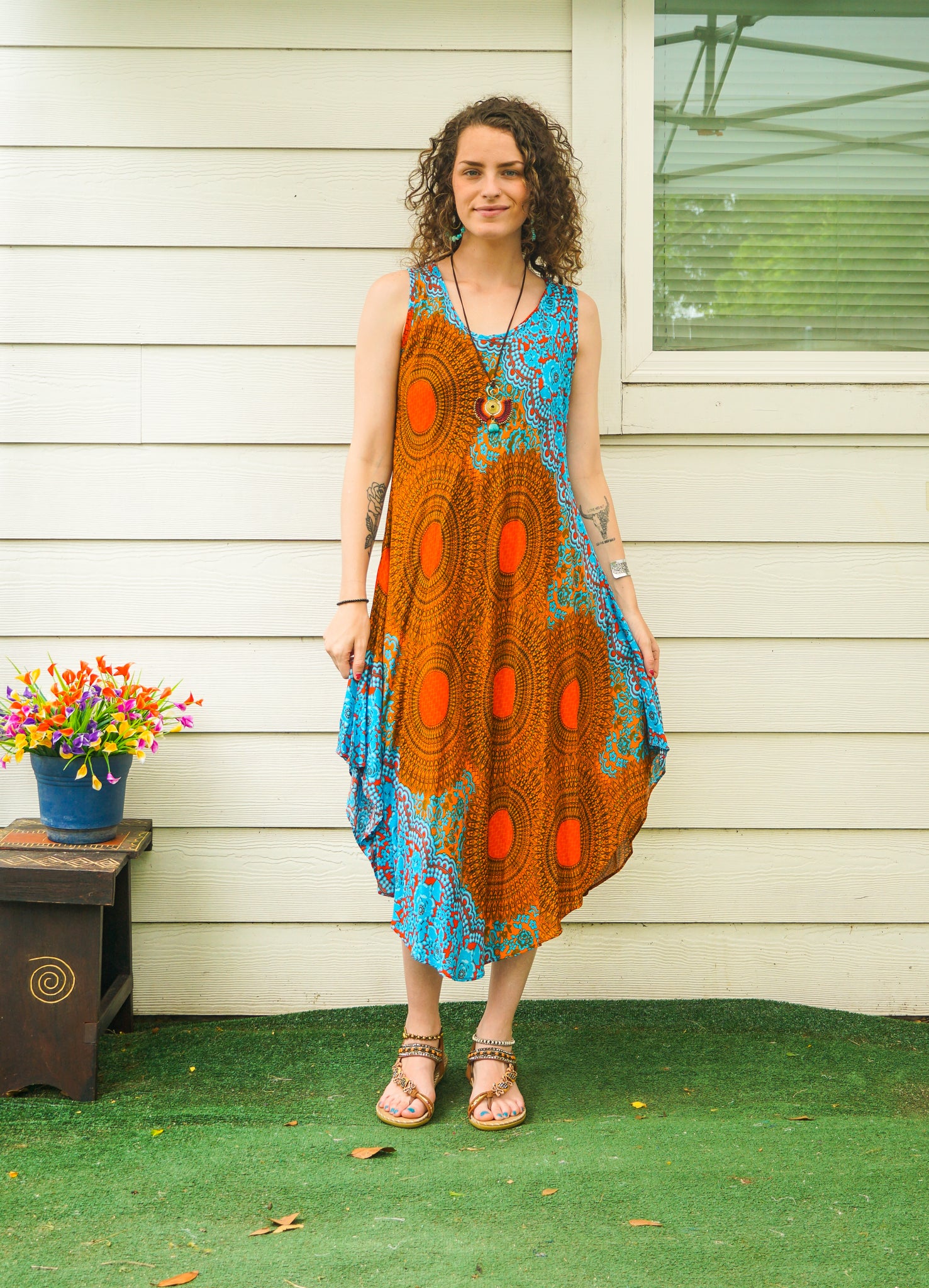 Tropical Sunset Mandala Midi Dress