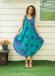 Turquoise Spirit Mandala Boho Beach Midi Dress Sundress