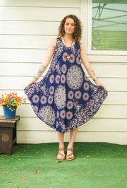 Blue Mandala Paisley Boho Midi Dress
