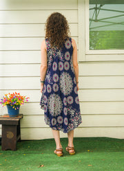 Blue Mandala Paisley Boho Midi Dress