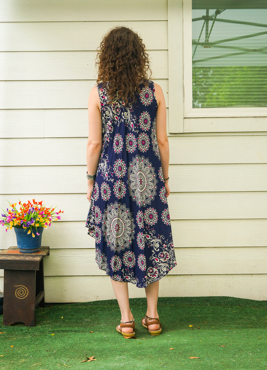 Blue Mandala Paisley Boho Midi Dress