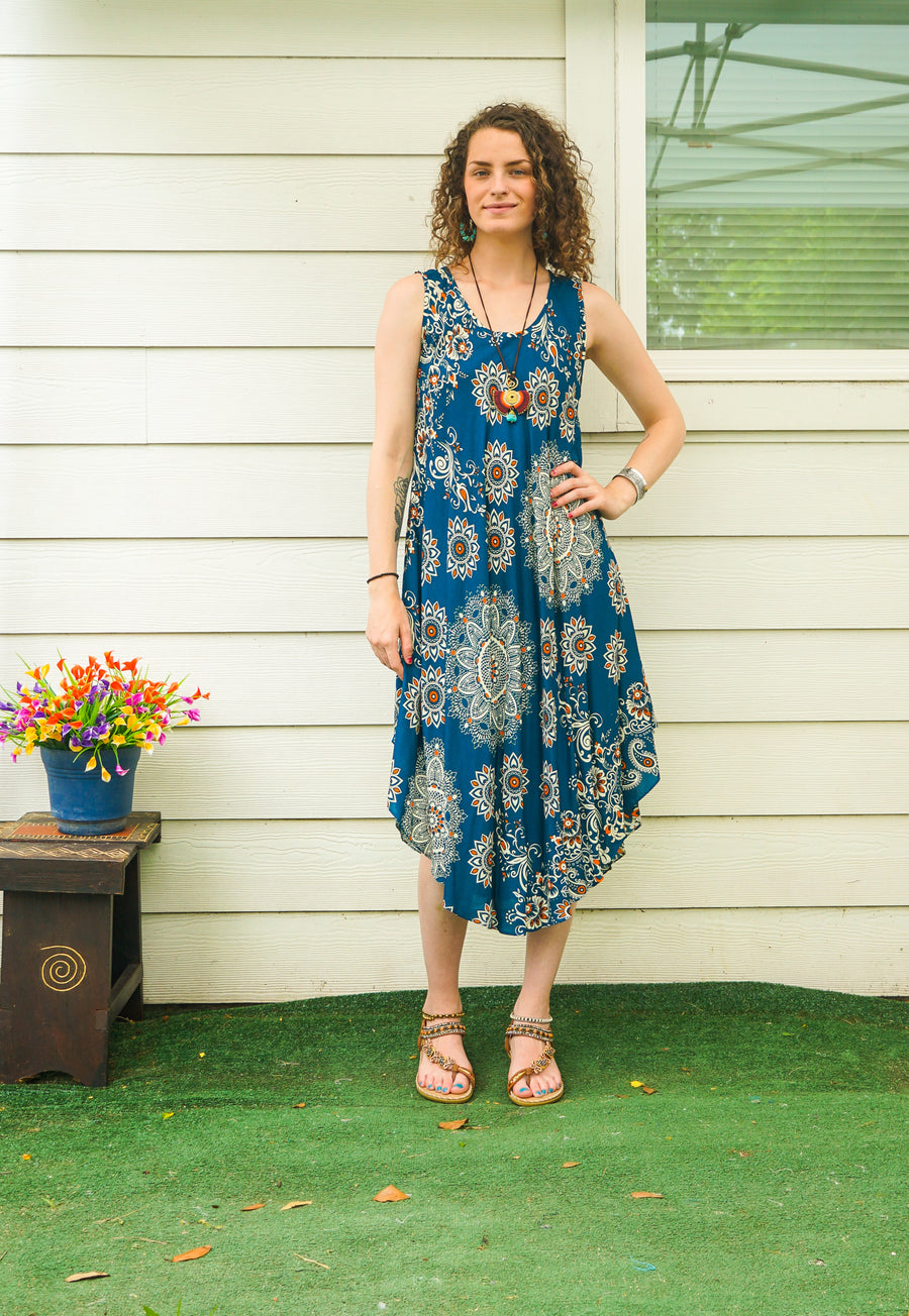 Turquoise Mandala Paisley Boho Midi Dress