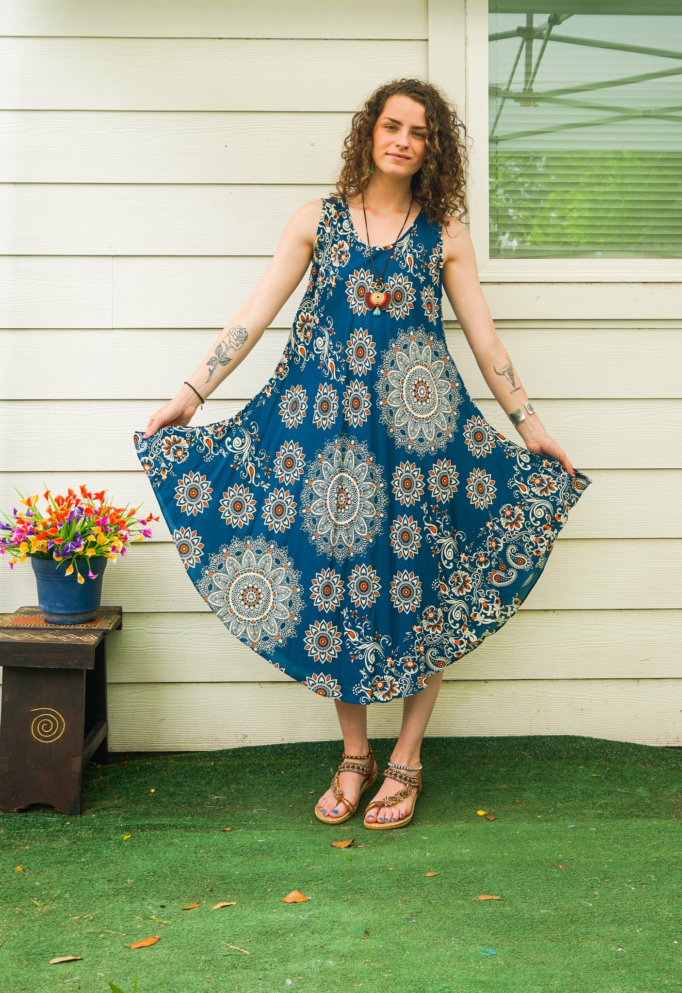 Turquoise Mandala Paisley Boho Midi Dress