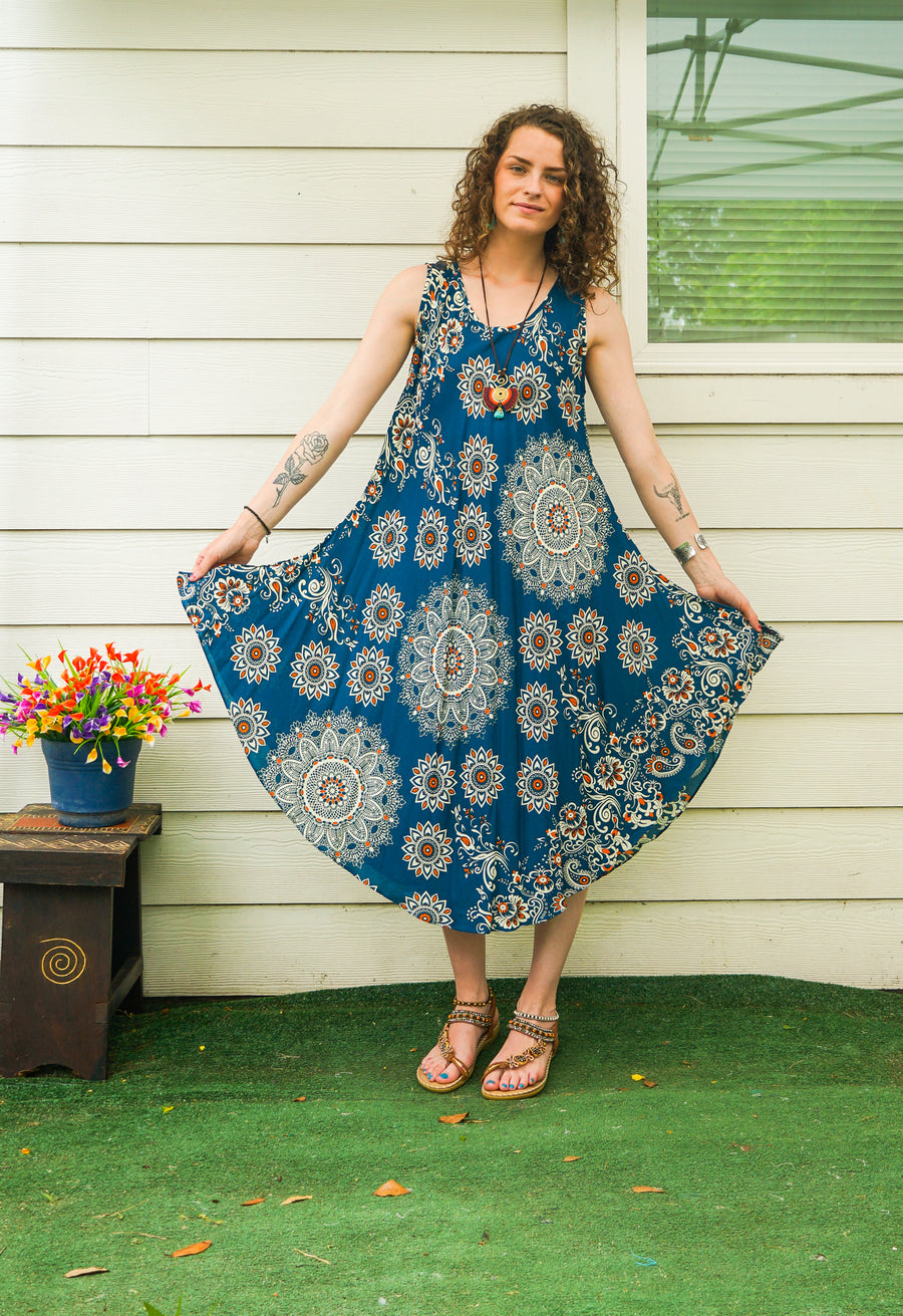 Turquoise Mandala Paisley Boho Midi Dress