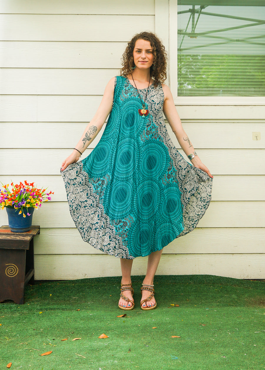 Teal Mandala Lace Midi Dress