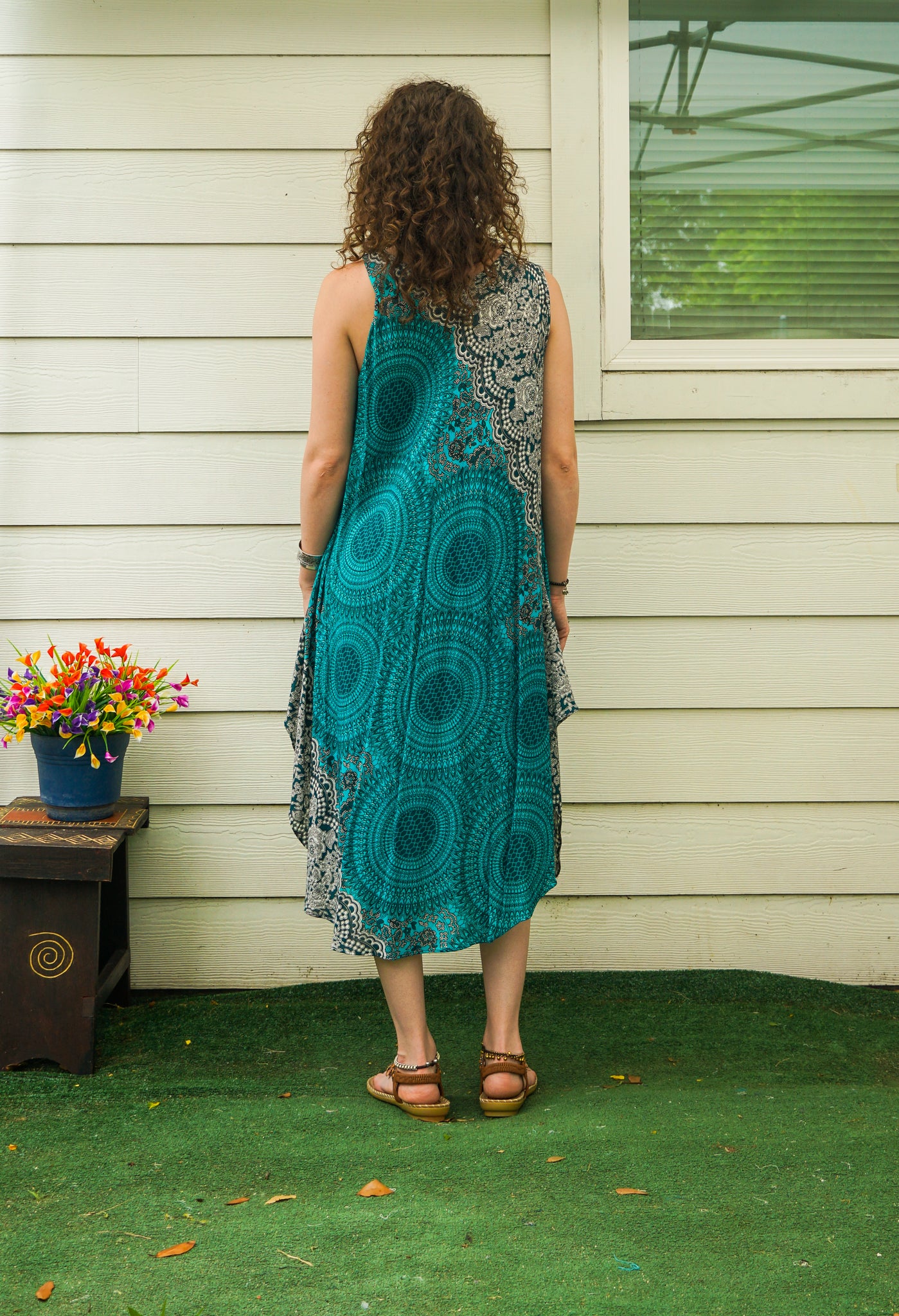 Teal Mandala Lace Midi Dress