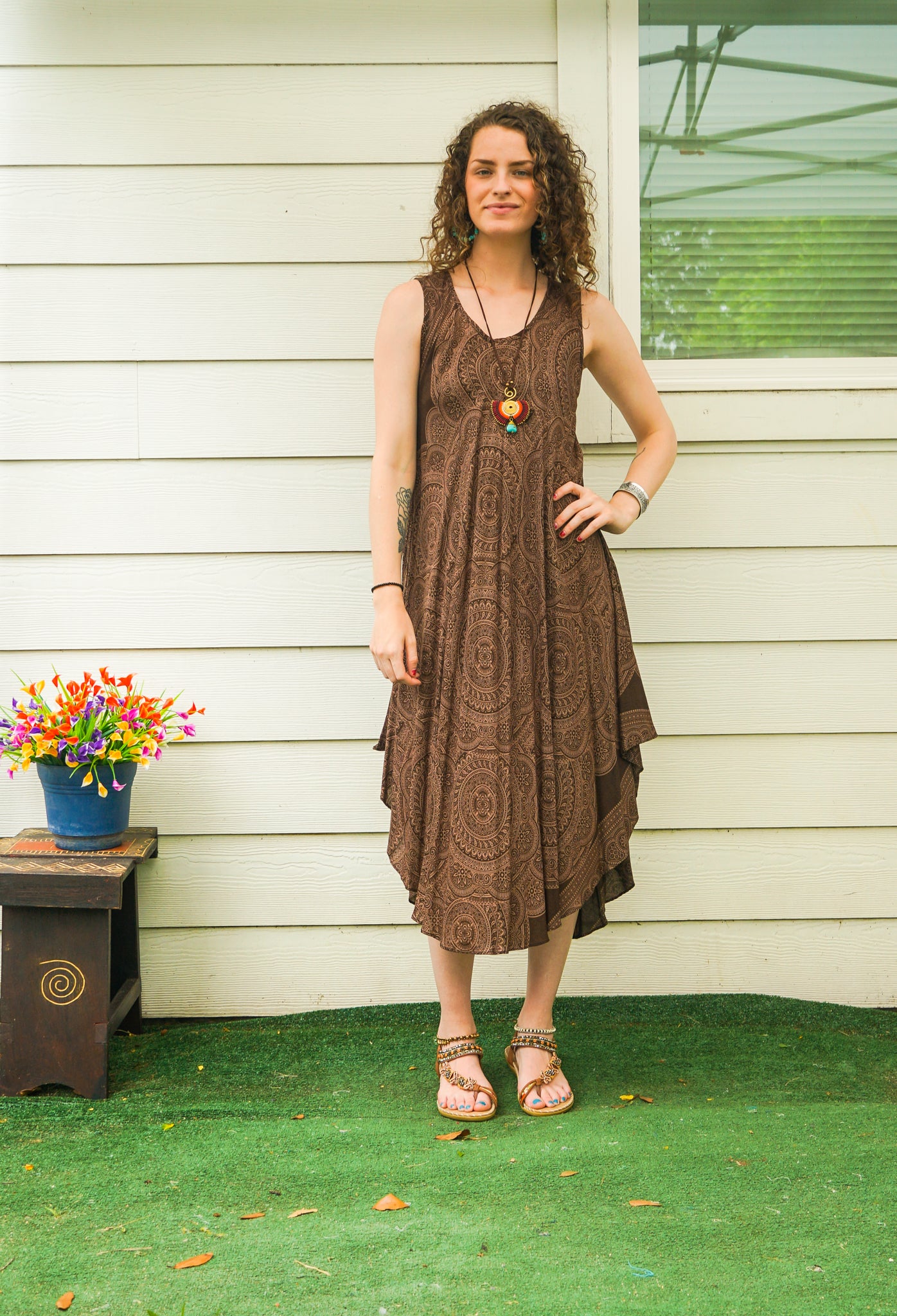 Earthy Mandala Midi Dress