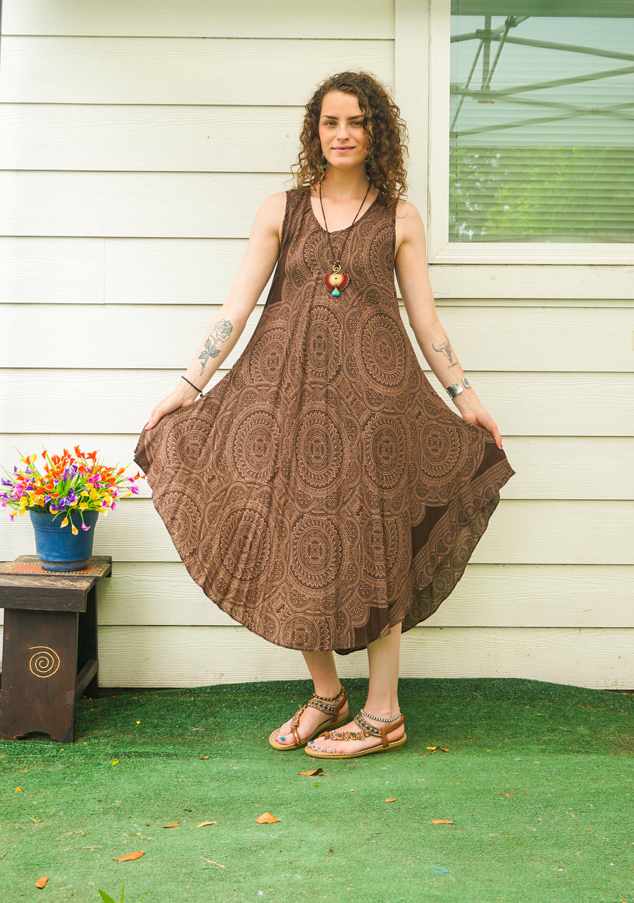 Earthy Mandala Midi Dress