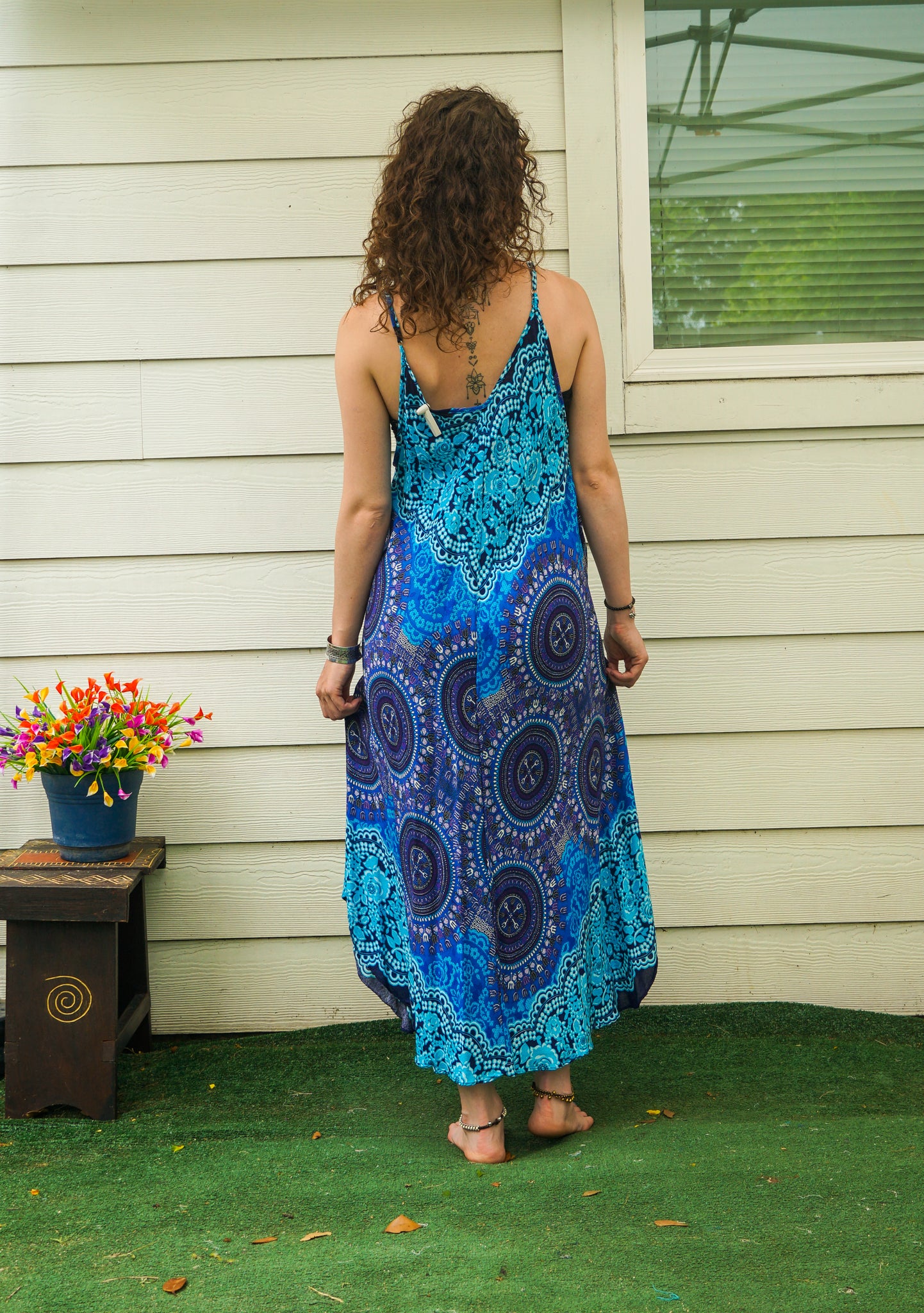 Blue Floral Mandala Maxi Dress