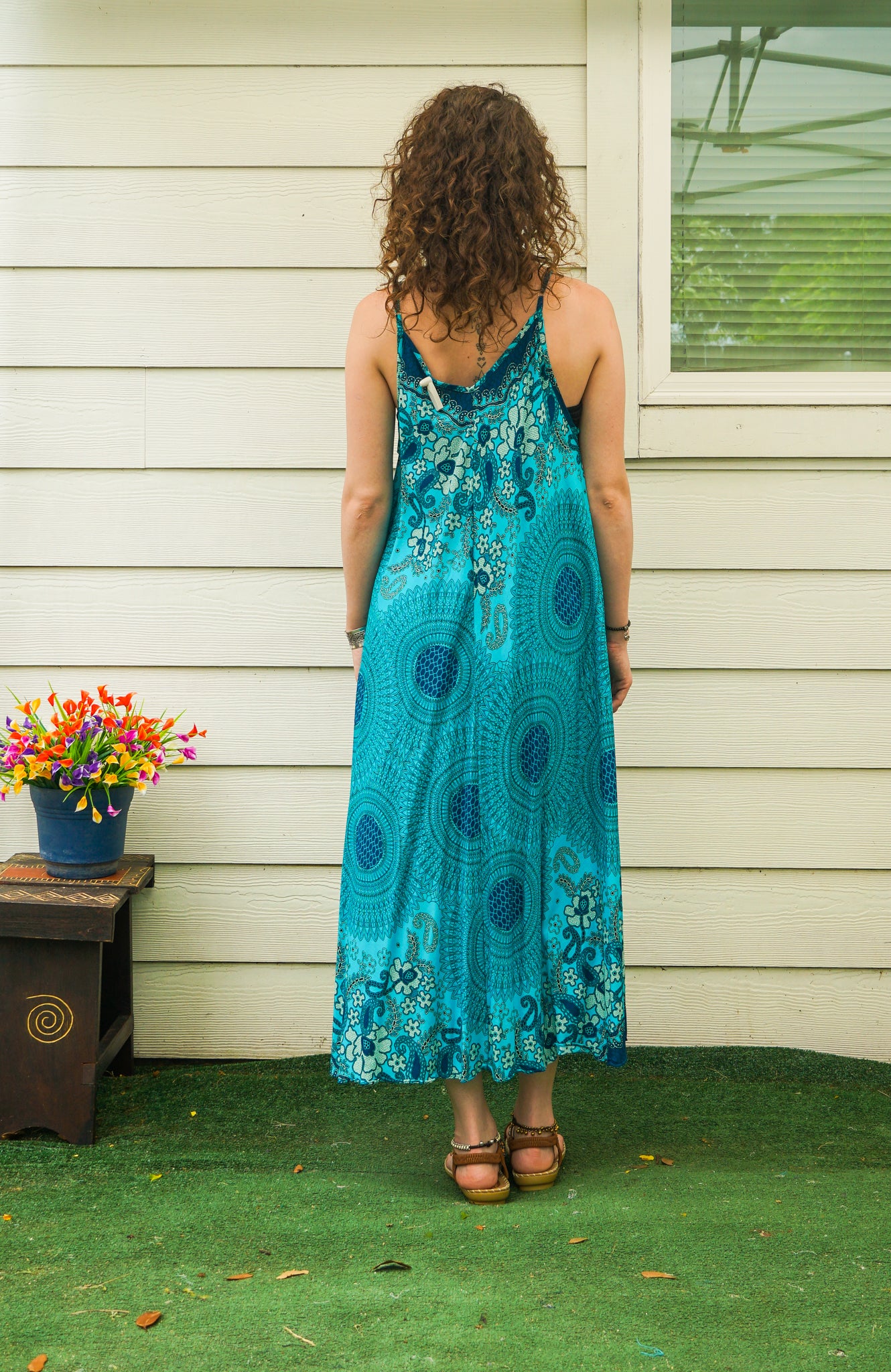 Turquoise Floral Mandala Maxi Dress