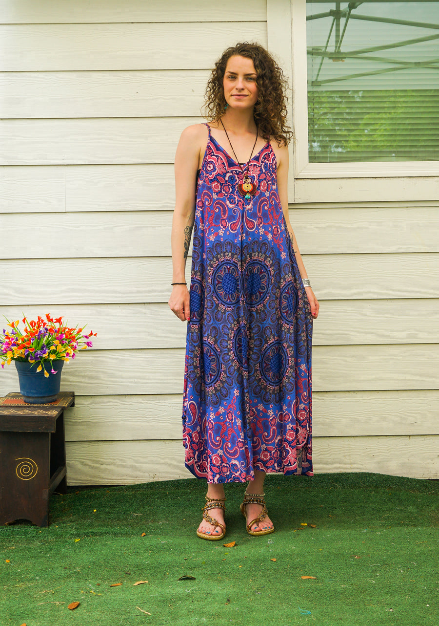 Blue Paisley Mandala Maxi Dress