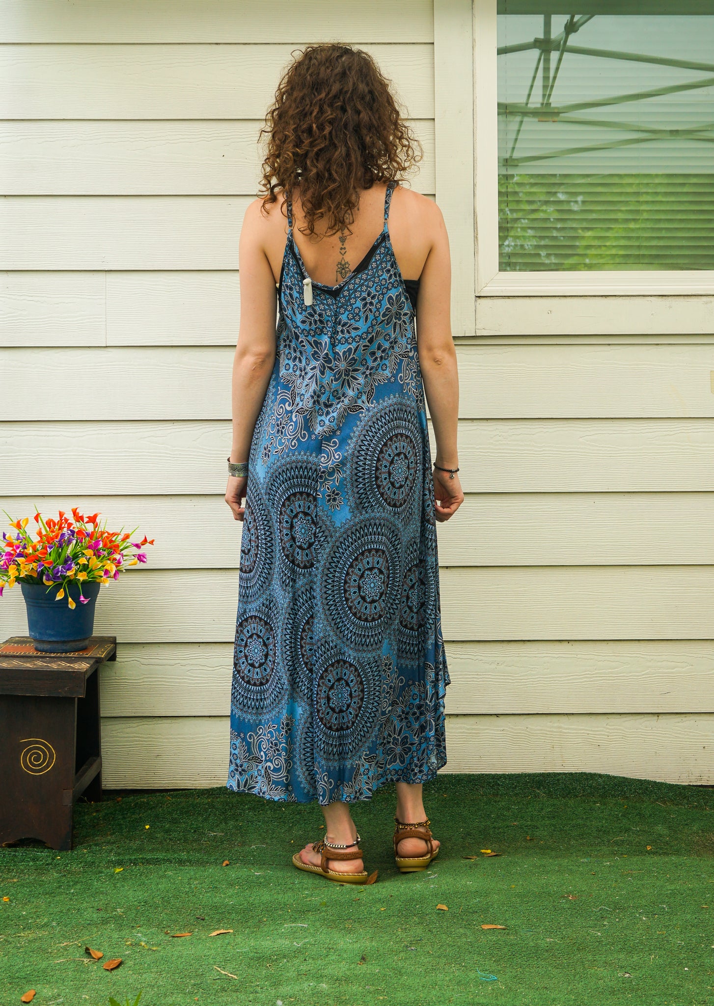 Blue Floral Mandala Maxi Dress