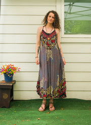 Red Gold Mandala Maxi Dress