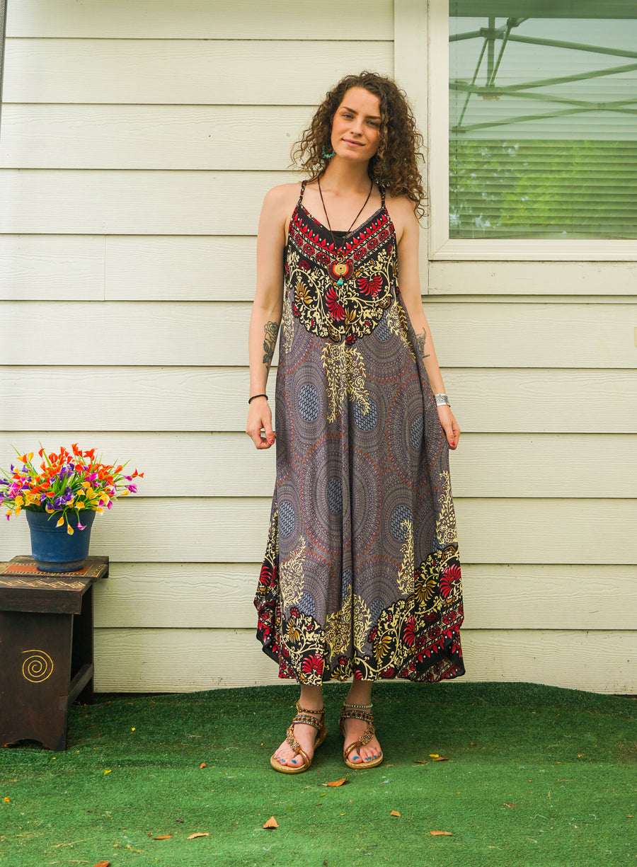Red Gold Mandala Maxi Dress