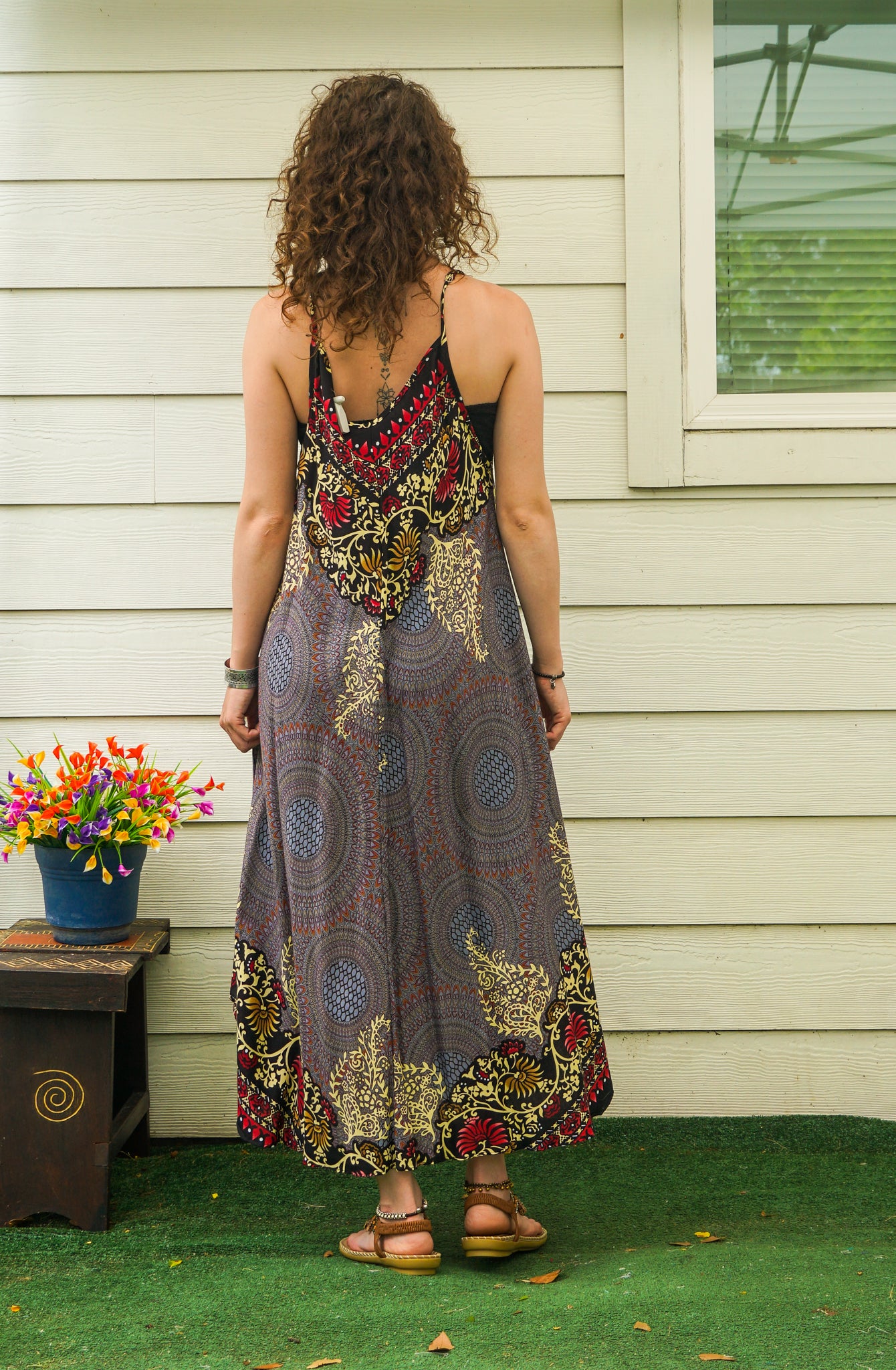 Red Gold Mandala Maxi Dress