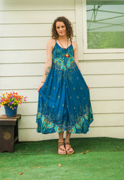 Teal Elephant Garden Maxi Dress