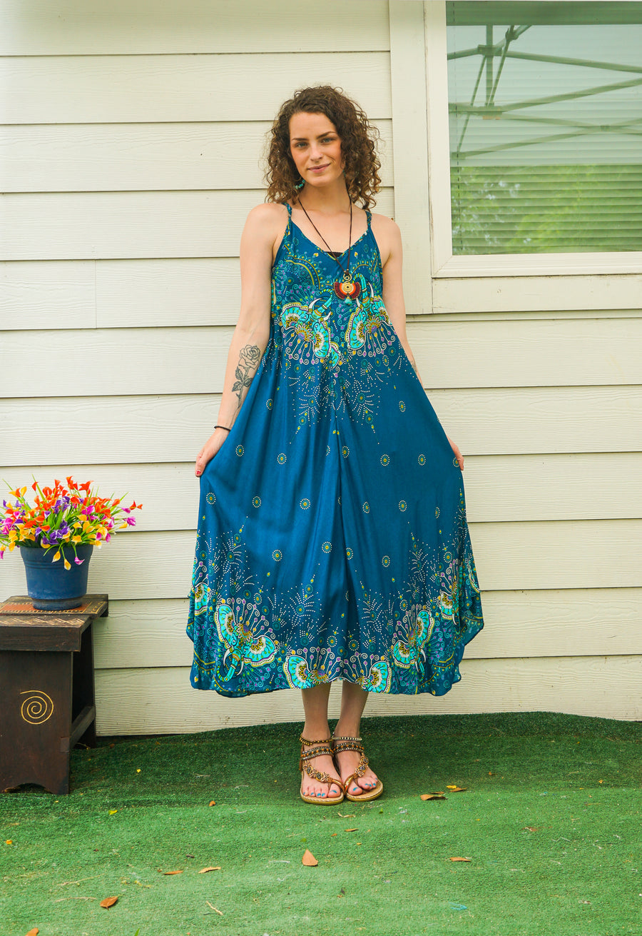 Teal Elephant Garden Maxi Dress
