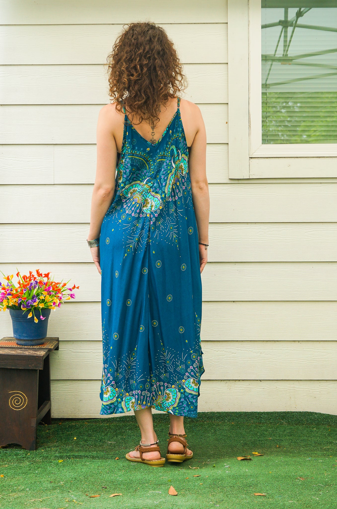 Teal Elephant Garden Maxi Dress