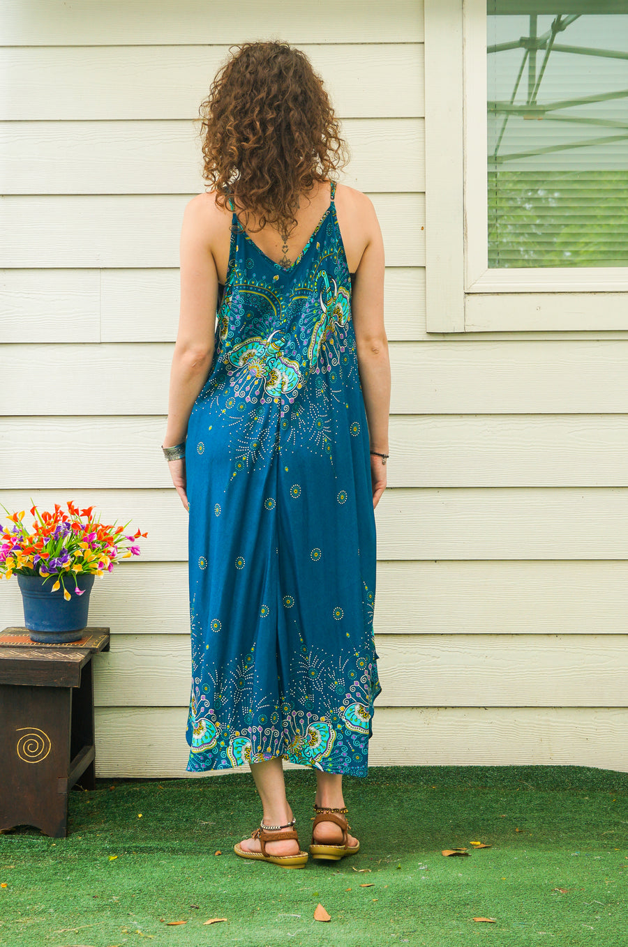 Teal Elephant Garden Maxi Dress